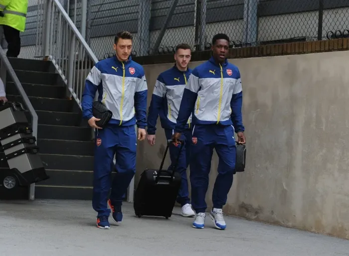 Framed Print : Arsenal Players Arrive at Selhurst Park Ahead of Crystal Palace Match, 2014-15 Season