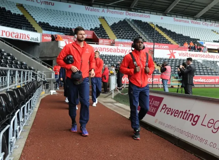 Framed Print : Arsenal Players Arrive at Swansea's Liberty Stadium for 2015-16 Premier League Match