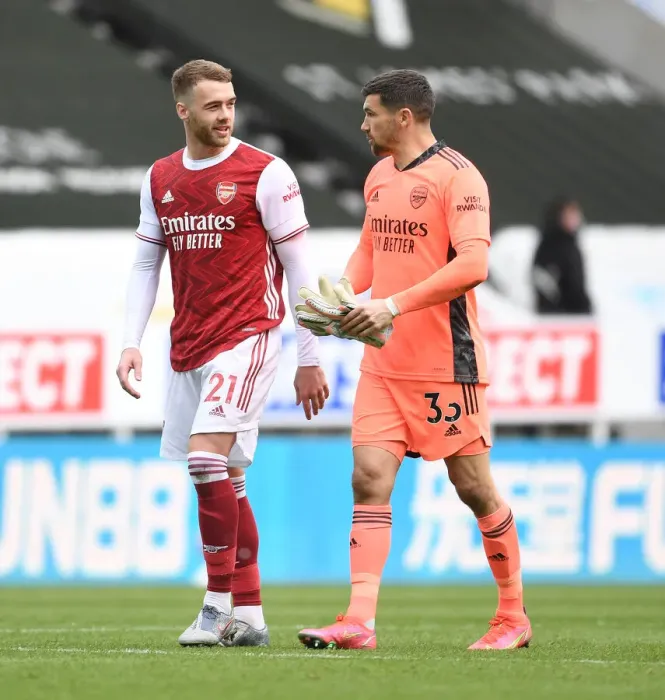 Framed Print : Arsenal Players Calum Chambers and Mat Ryan Before Empty St. James Park for Newcastle United vs Arsenal (2021-2022 Premier League) Framed Print : Arsenal Players Calum Chambers and Mat Ryan Before Empty St. James Park for Newcastle United vs Arsenal (2021-2022 Premier League)