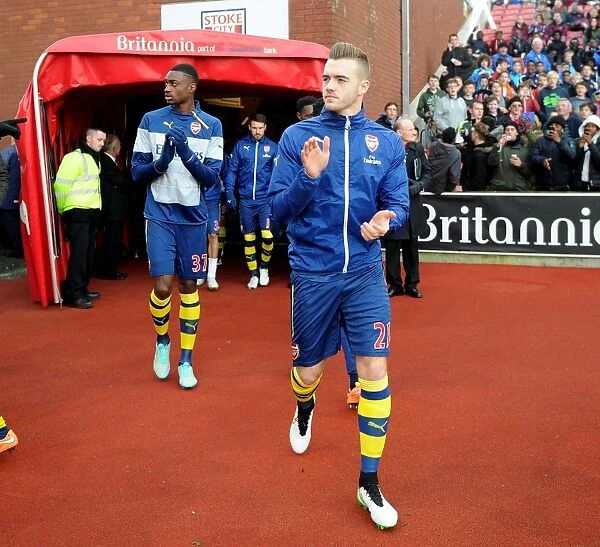 Arsenal Players Calum Chambers and Semi Ajayi Greet Fans Before Stoke City Match, 2014-15 Premier League