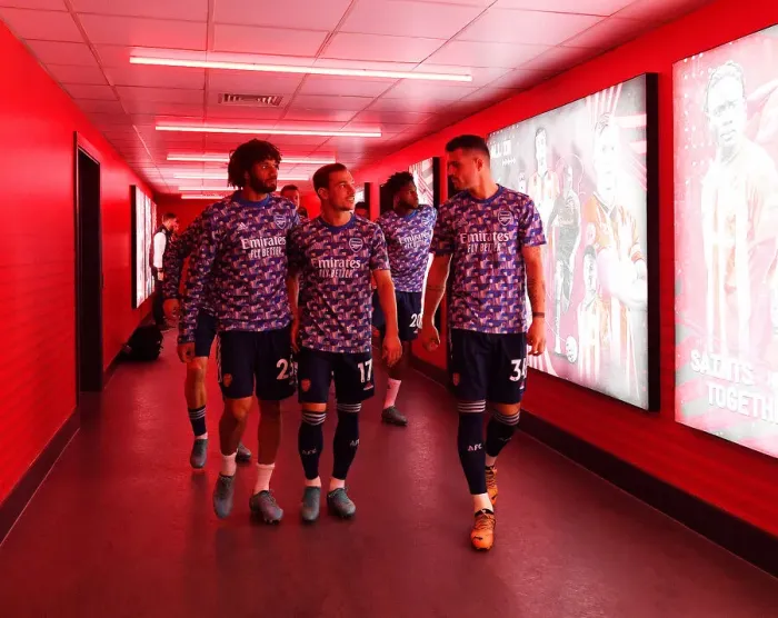Framed Print : Arsenal Players Cedric, Granit Xhaka, and Mo Elneny Before Southampton Clash (2021-22)