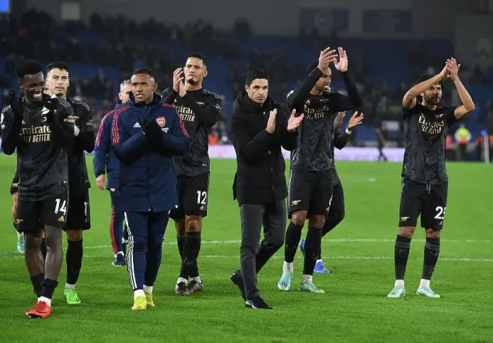 Framed Print : Arsenal Players Celebrate Victory Against Brighton & Hove Albion in Premier League Framed Print : Arsenal Players Celebrate Victory Against Brighton & Hove Albion in Premier League