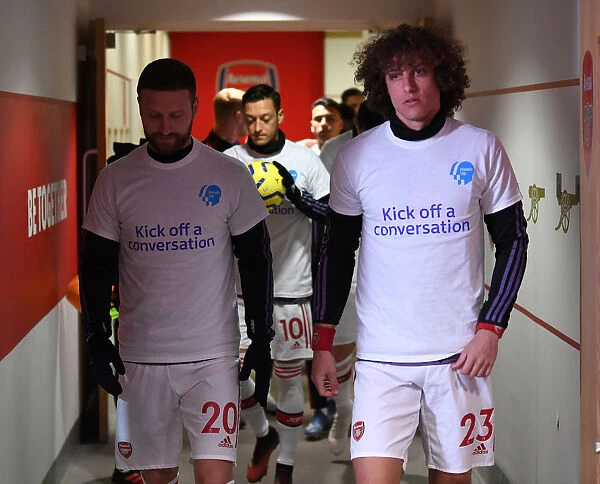 Arsenal Players David Luiz and Shkodran Mustafi Warm Up Ahead of Arsenal v Newcastle United (2019-20)