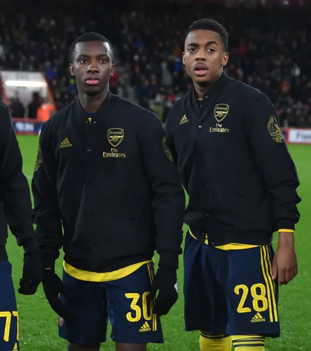 Framed Print : Arsenal Players Eddie Nketiah and Joe Willock Before FA Cup Clash vs AFC Bournemouth