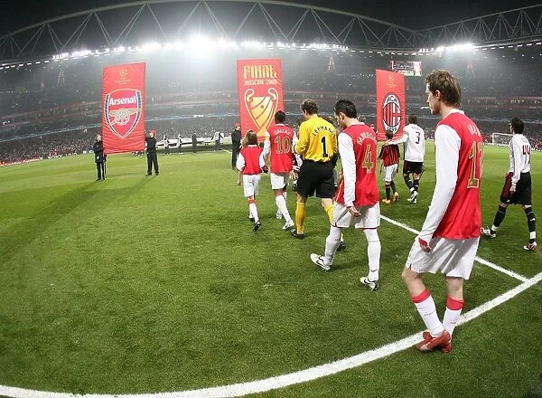 Arsenal Players Take the Field against AC Milan in UEFA Champions League at Emirates Stadium, 2008