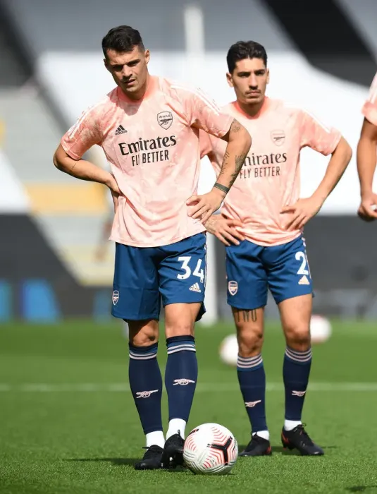 Framed Print : Arsenal Players Granit Xhaka and Hector Bellerin Before Fulham Match, 2020-21 Premier League
