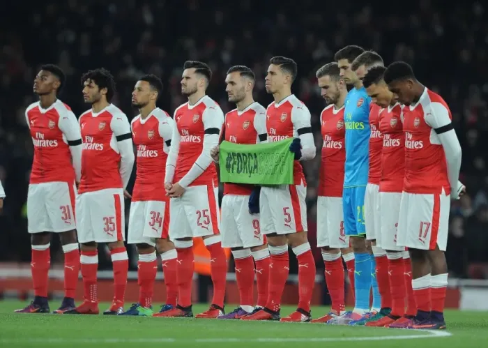 Framed Print : Arsenal Players Honor Chapecoense with Tribute Banner at EFL Cup Match Framed Print : Arsenal Players Honor Chapecoense with Tribute Banner at EFL Cup Match