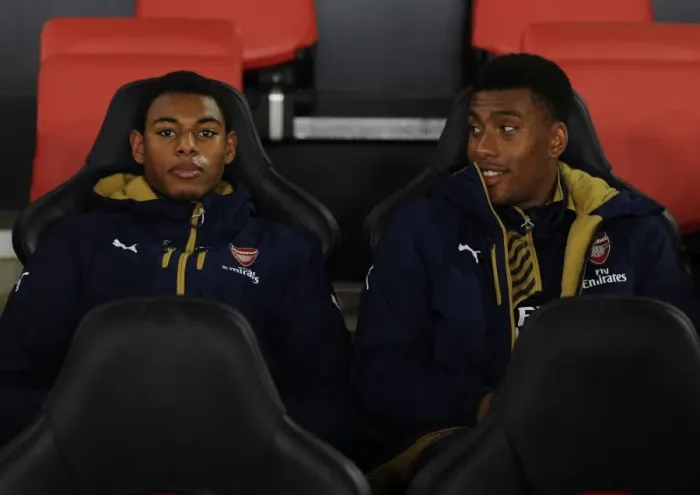 Framed Print : Arsenal Players Jeff Reine-Adelaide and Alex Iwobi Prepare for Southampton Clash (2015-16) Framed Print : Arsenal Players Jeff Reine-Adelaide and Alex Iwobi Prepare for Southampton Clash (2015-16)
