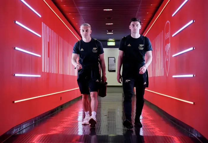 Framed Print : Arsenal Players Kieran Tierney and Leandro Trossard Arrive at Emirates Stadium for Arsenal v Wolverhampton Wanderers (2022-23)