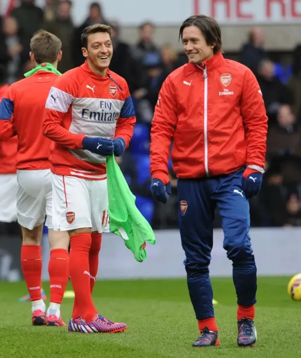 Framed Print : Arsenal Players Mesut Ozil and Tomas Rosicky Warming Up Ahead of Tottenham Clash (2014-15) Framed Print : Arsenal Players Mesut Ozil and Tomas Rosicky Warming Up Ahead of Tottenham Clash (2014-15)