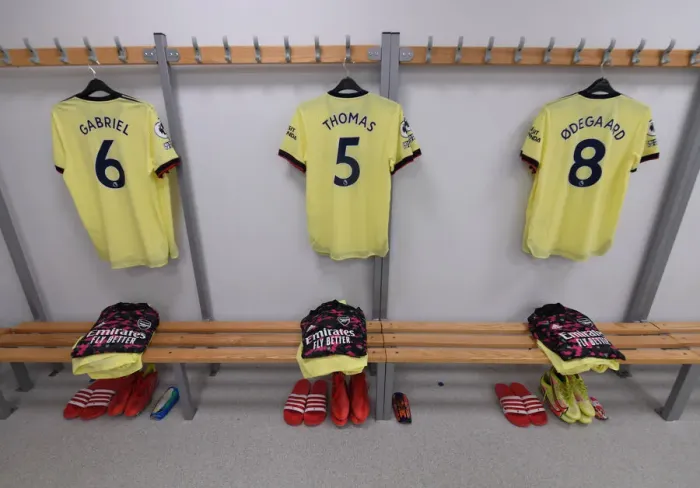 Framed Print : Arsenal Players Prepare: An Intimate Look into the Changing Room Before the Brighton Match, 2021-22 Premier League Framed Print : Arsenal Players Prepare: An Intimate Look into the Changing Room Before the Brighton Match, 2021-22 Premier League