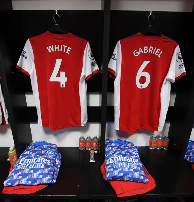 Framed Print : Arsenal Players Prepare for Premier League Clash Against Watford: Ben White and Gabriel in the Dressing Room Framed Print : Arsenal Players Prepare for Premier League Clash Against Watford: Ben White and Gabriel in the Dressing Room