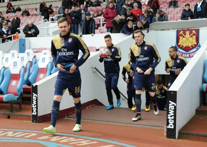 Framed Print : Arsenal Players Ramsey and Chambers Prepare for West Ham United Showdown (2015-16) Framed Print : Arsenal Players Ramsey and Chambers Prepare for West Ham United Showdown (2015-16)