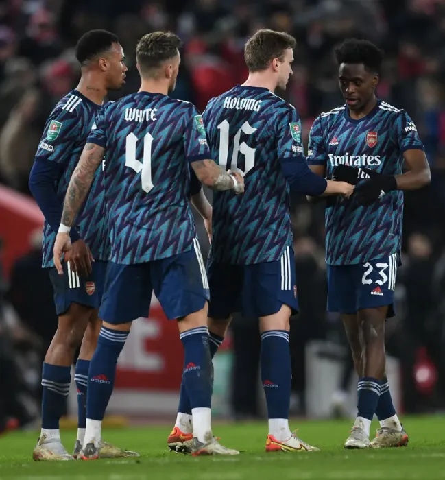 Framed Print : Arsenal Players Reaction: Magalhaes, White, Holding, and Lokonga after Carabao Cup Semi-Final vs Liverpool Framed Print : Arsenal Players Reaction: Magalhaes, White, Holding, and Lokonga after Carabao Cup Semi-Final vs Liverpool