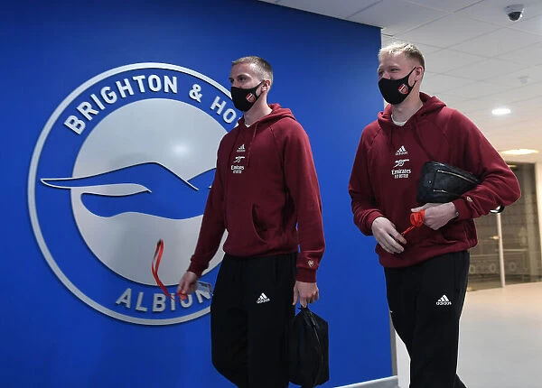 Arsenal Players Rob Holding and Aaron Ramsdale Before Brighton & Hove Albion Clash (Premier League 2021-22)