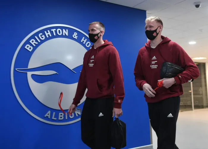 Framed Print : Arsenal Players Rob Holding and Aaron Ramsdale Before Brighton & Hove Albion Clash (Premier League 2021-22) Framed Print : Arsenal Players Rob Holding and Aaron Ramsdale Before Brighton & Hove Albion Clash (Premier League 2021-22)