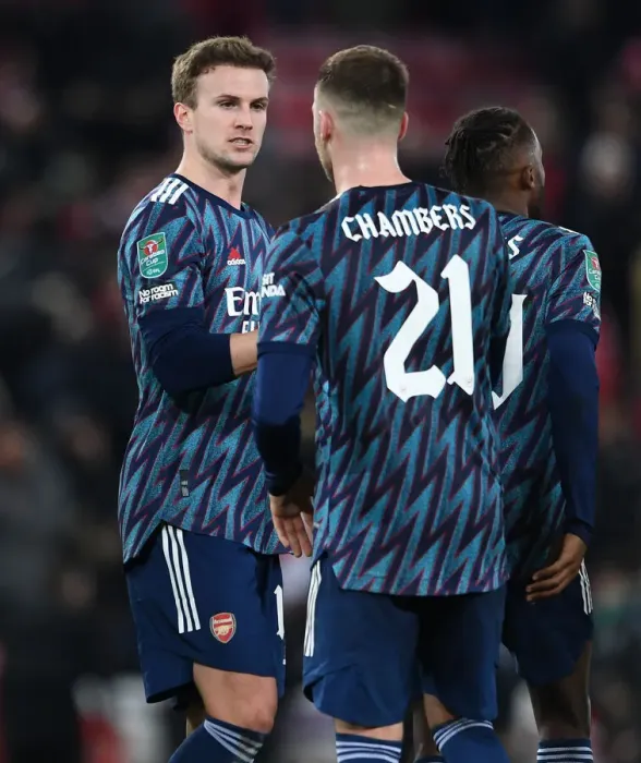 Framed Print : Arsenal Players Rob Holding and Calum Chambers After Carabao Cup Semi-Final First Leg vs Liverpool