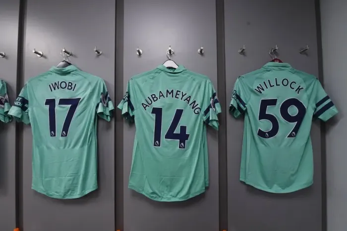 Framed Print : Arsenal Players Shirts in Arsenal Dressing Room Before Burnley Match (2018-19) Framed Print : Arsenal Players Shirts in Arsenal Dressing Room Before Burnley Match (2018-19)