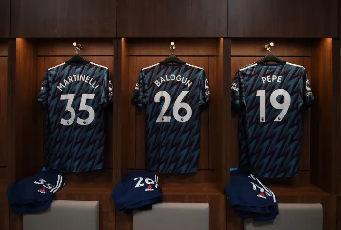 Framed Print : Arsenal Players Shirts in Brentford Changing Room - Premier League 2021-22 Framed Print : Arsenal Players Shirts in Brentford Changing Room - Premier League 2021-22