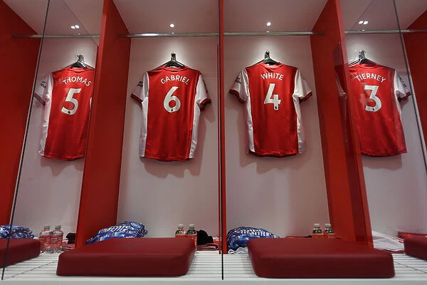Arsenal Players Shirts in Changing Room Before Arsenal vs. Wolverhampton Wanderers (2021-22)