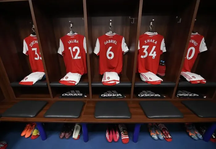 Framed Print : Arsenal Players Shirts in Changing Room before Leicester City Match (2022-23 Premier League) Framed Print : Arsenal Players Shirts in Changing Room before Leicester City Match (2022-23 Premier League)