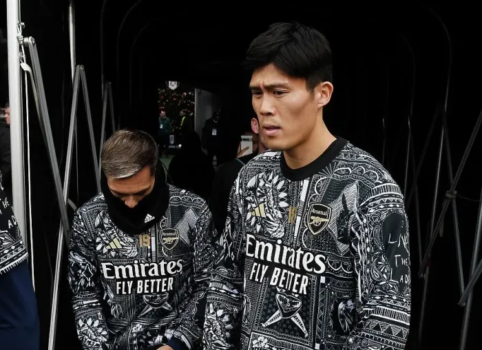 Framed Print : Arsenal Players Trossard and Tomiyasu Warm Up Ahead of Fulham Clash (Fulham v Arsenal 2023-24) Framed Print : Arsenal Players Trossard and Tomiyasu Warm Up Ahead of Fulham Clash (Fulham v Arsenal 2023-24)