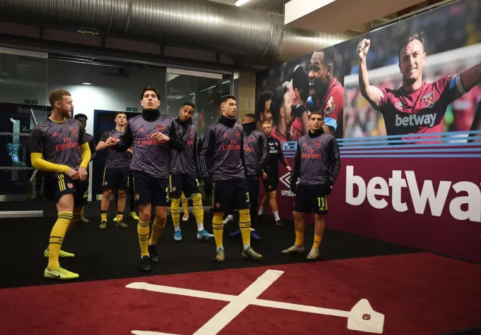 Framed Print : Arsenal Players in the Tunnel Before West Ham Clash - Premier League 2019-20