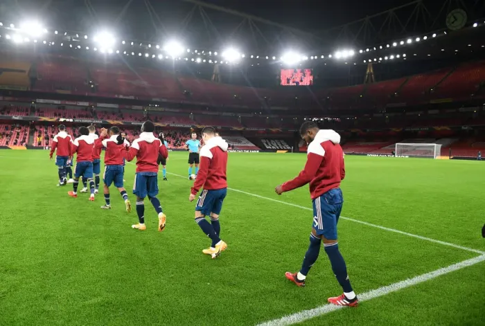 Framed Print : Arsenal Players Walk Out Before Europa League Clash Against Rapid Wien