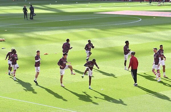 Arsenal Players Warm Up Ahead of Arsenal v Watford Premier League Clash at Emirates Stadium