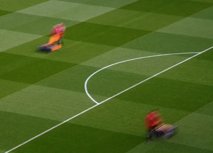 Framed Print : Arsenal: Pre-Match Groundskeeping at Emirates Stadium - Battle Ready for Arsenal v Aston Villa (2021-22) Framed Print : Arsenal: Pre-Match Groundskeeping at Emirates Stadium - Battle Ready for Arsenal v Aston Villa (2021-22)