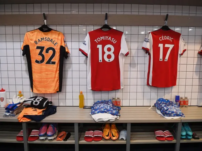 Framed Print : Arsenal Pre-Match: Ramsdale, Tomiyasu, and Cedric's Hanging Shirts in the Changing Room (Tottenham vs Arsenal, Premier League 2021-22) Framed Print : Arsenal Pre-Match: Ramsdale, Tomiyasu, and Cedric's Hanging Shirts in the Changing Room (Tottenham vs Arsenal, Premier League 2021-22)