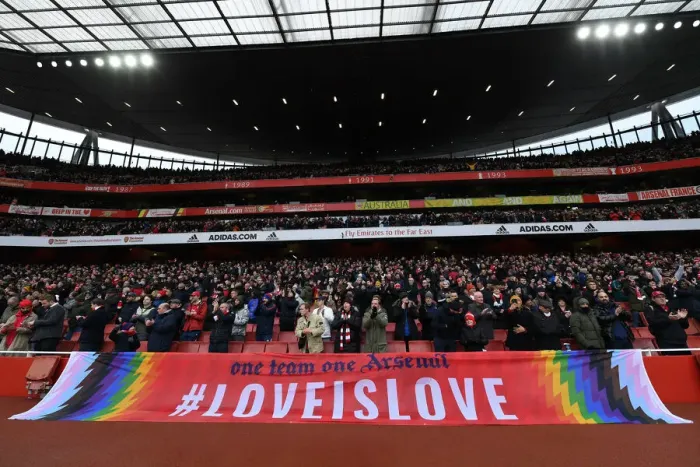 Framed Print : Arsenal Pride: Arsenal Gay Gooners Banner at Emirates Stadium During Arsenal vs Newcastle United Match, 2021-22 Framed Print : Arsenal Pride: Arsenal Gay Gooners Banner at Emirates Stadium During Arsenal vs Newcastle United Match, 2021-22