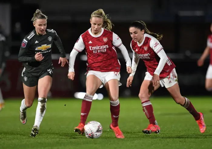 Framed Print : Arsenal Rivals Beth Mead and Danielle van de Donk Clash in Empty Meadow Park: Arsenal Women vs Manchester United Women Framed Print : Arsenal Rivals Beth Mead and Danielle van de Donk Clash in Empty Meadow Park: Arsenal Women vs Manchester United Women