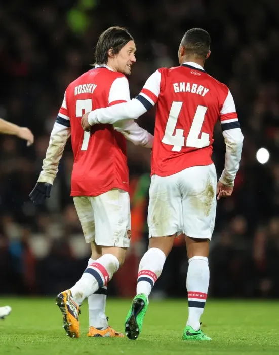 Framed Print : Arsenal: Rosicky and Gnabry in Deep Conversation Amidst FA Cup Rivalry (Arsenal v Tottenham Hotspur, 2013-14)