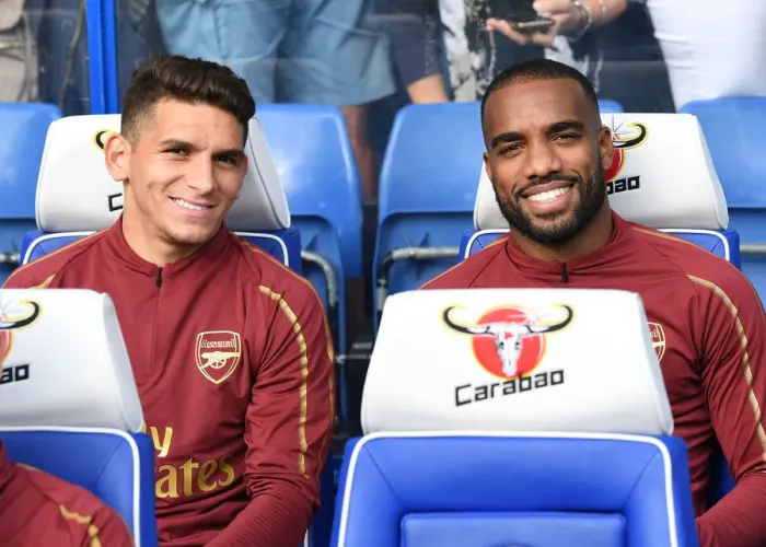 Framed Print : Arsenal Roster: Lucas Torreira and Alex Lacazette on the Bench, Ready to Face Chelsea (2018-19)