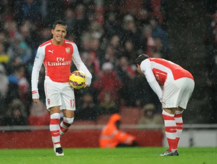 Framed Print : Arsenal: Sanchez and Cazorla in Penalty Discussion during Arsenal v Queens Park Rangers Match, 2014-15 Framed Print : Arsenal: Sanchez and Cazorla in Penalty Discussion during Arsenal v Queens Park Rangers Match, 2014-15