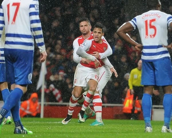Arsenal: Sanchez and Giroud Celebrate Goal Against Queens Park Rangers, 2014-15 Premier League