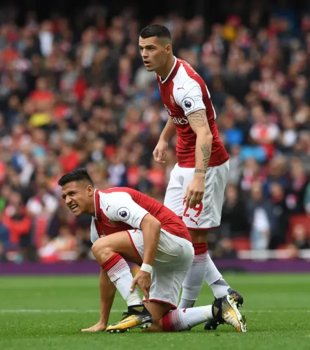 Framed Print : Arsenal: Sanchez and Xhaka in Action against Brighton & Hove Albion, 2017-18