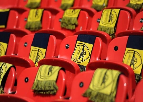 Arsenal scarves left on the seats before the match. Arsenal 4: 0 Aston Villa. FA Cup Final