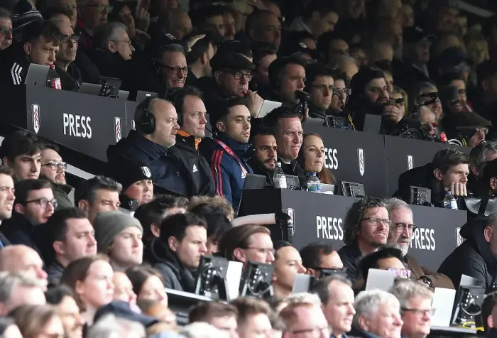 Framed Print : Arsenal Scouts Observing Fulham Match at Craven Cottage, Premier League 2022-23 Framed Print : Arsenal Scouts Observing Fulham Match at Craven Cottage, Premier League 2022-23