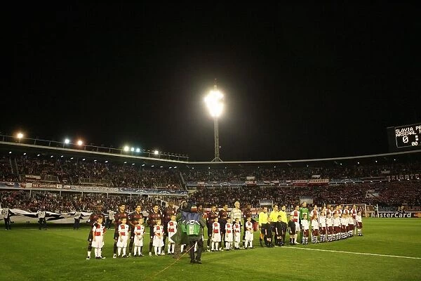 Arsenal and Slavia Prague line up before the match
