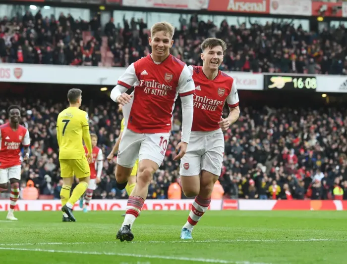Framed Print : Arsenal: Smith Rowe and Tierney's Emotional First Goal Celebration Against Brentford (2021-22) Framed Print : Arsenal: Smith Rowe and Tierney's Emotional First Goal Celebration Against Brentford (2021-22)