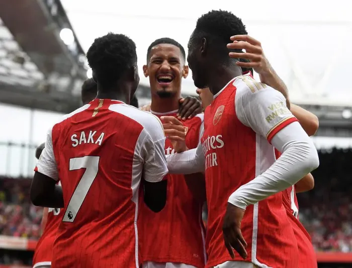 Framed Print : Arsenal Soar Ahead: Saka's Stunner Gives Gunners 2-0 Lead vs. Nottingham Forest (2023-24) Framed Print : Arsenal Soar Ahead: Saka's Stunner Gives Gunners 2-0 Lead vs. Nottingham Forest (2023-24)