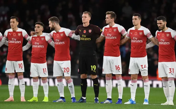 Framed Print : Arsenal Squad Gather Before Arsenal v Wolverhampton Wanderers, Premier League 2018-19
