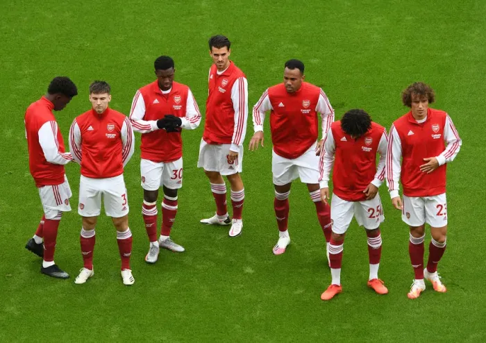 Framed Print : Arsenal Squad Gathers Before Arsenal vs Sheffield United, Premier League 2020-21