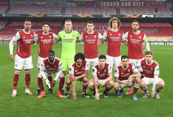 Framed Print : Arsenal Squad Gathers Before Empty Emirates Stadium for Europa League Clash against Olympiacos Framed Print : Arsenal Squad Gathers Before Empty Emirates Stadium for Europa League Clash against Olympiacos
