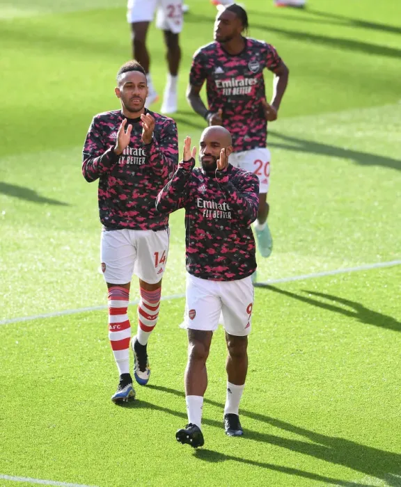 Framed Print : Arsenal Stars Aubameyang and Lacazette Unite Fans Before Arsenal v Watford Match, 2021-22