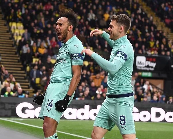 Arsenal Stars Aubameyang and Ramsey: Celebrating Victory Over Watford (2018-19)