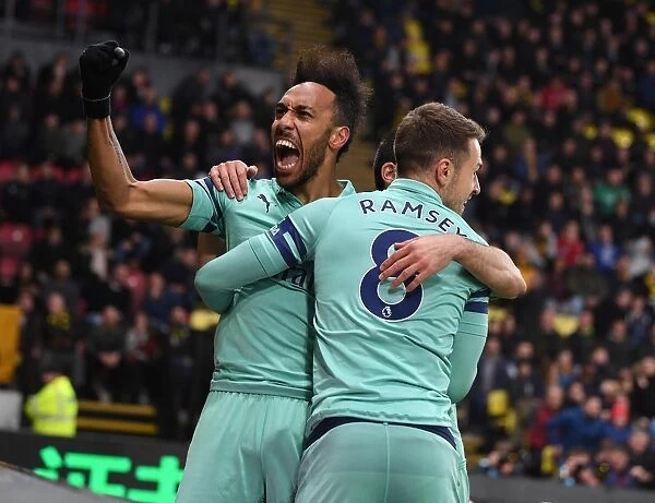 Arsenal Stars Aubameyang and Ramsey: Celebrating a Goal Against Watford (2018-19)