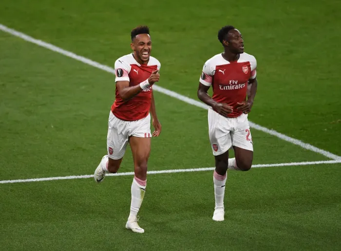 Framed Print : Arsenal Stars: Aubameyang and Welbeck in Europa League Victory - Celebrating a Goal Framed Print : Arsenal Stars: Aubameyang and Welbeck in Europa League Victory - Celebrating a Goal